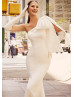 One Shoulder Ivory Satin Wedding Dress With Oversize Bow